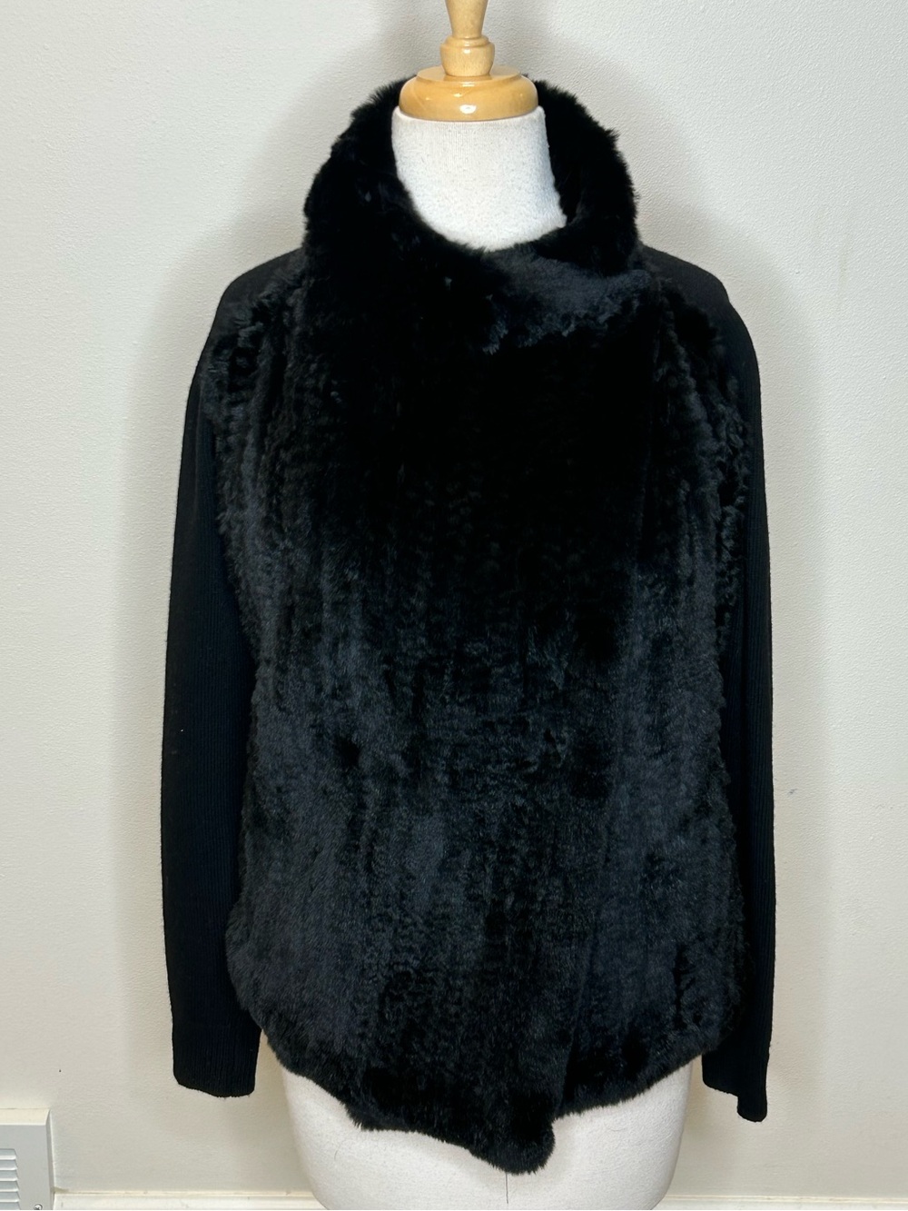 Theory Black Rabbit Fur Front Teddy Cardigan Sweater Jacket Size P/TP